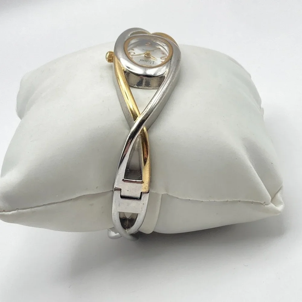Vivani Women's Watch Cuff Silver Gold Two Tone 20mm Oval New Battery 6.5